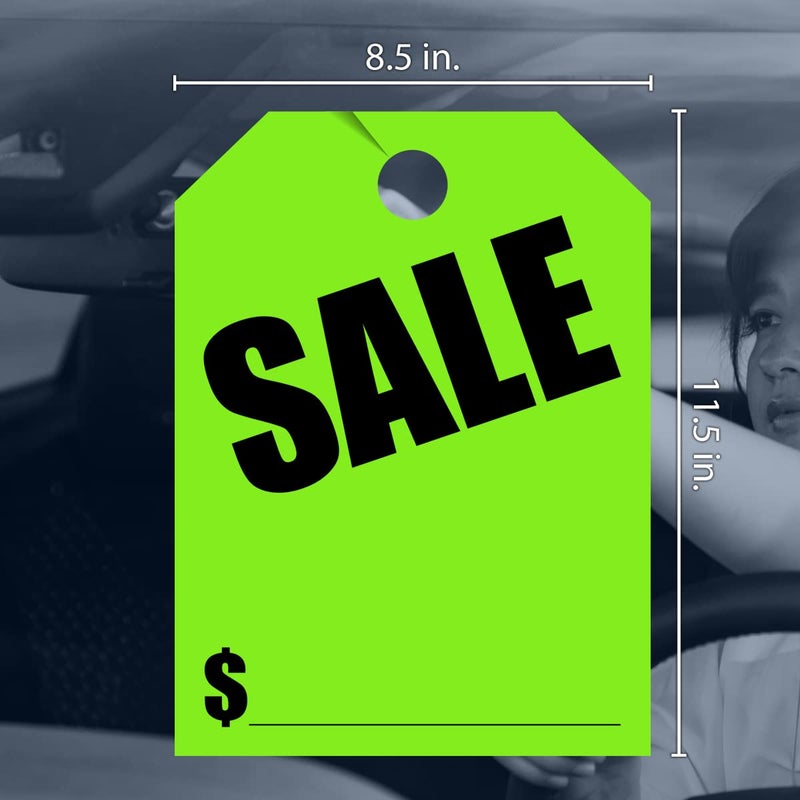 Versa-Tags Car Mirror Hang Tags - 8.5" x 11.5", Slogan-Sale, Pack of 50, Perfect for Auto Dealership Supplies & Car Lots Fluorescent (Green, 50) - Image 2